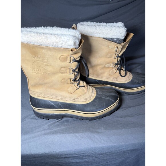 Sorel Boots Men Size 15 Buff Tan Caribou Suede Snow Waterproof Insulated Winter - Picture 2 of 7
